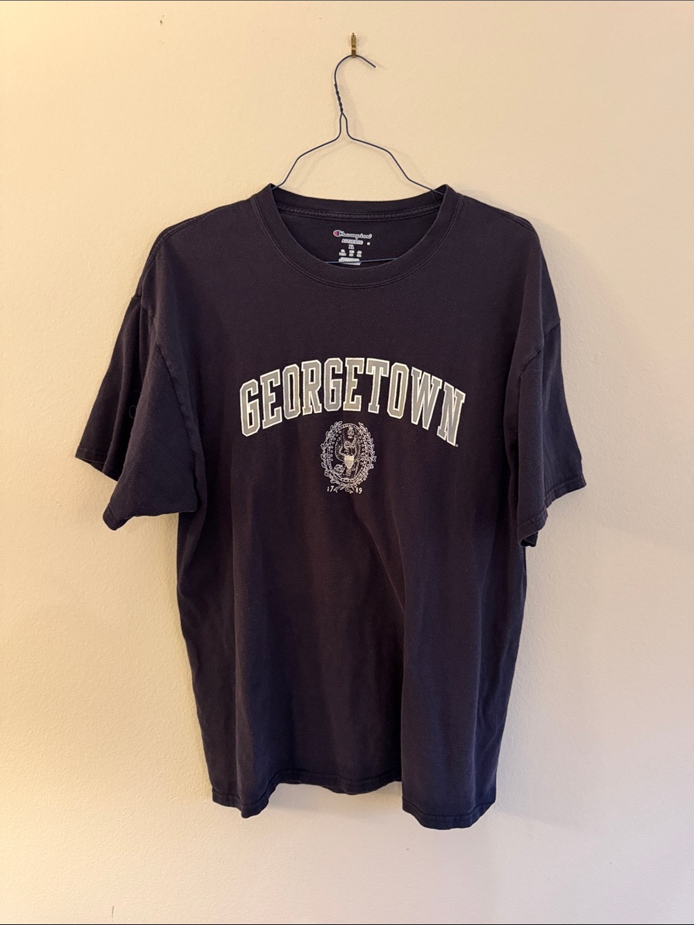 Champion Black Georgetown Crewneck Tee with Crest